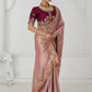 Rajwada Peach Viscose Silk Embroidered Saree For Women
