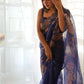 Rajwada Royal Blue Organza Printed Saree With Unstitched Blouse For Women