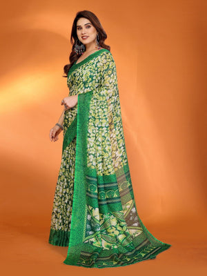 Rajwada Green Silk Blend Printed Saree For Women