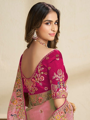 Rajwada Pink Satin Embroidered Saree For Women