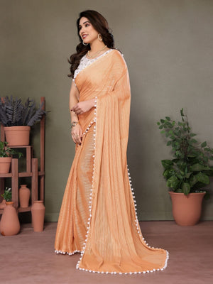 Rajwada Mustard Banglori Lace Work Saree With Unstitched Blouse For Women