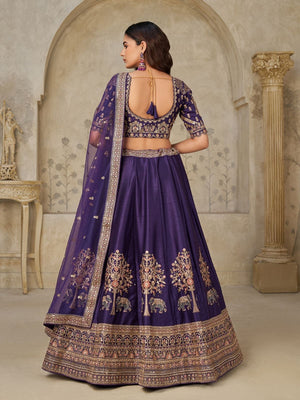 Rajwada Purple Silk Blend Embroidered Semi-Stitched Lehenga For Women