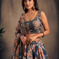 Rajwada Blue Organza Printed And Embriodered Semi-Stitched Lehenga For Women