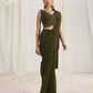 Rajwada Olive Organza Solid Ready To Wear Saree With Stitched Blouse For Women