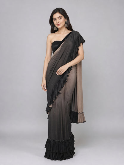 Black Crepe Solid Saree