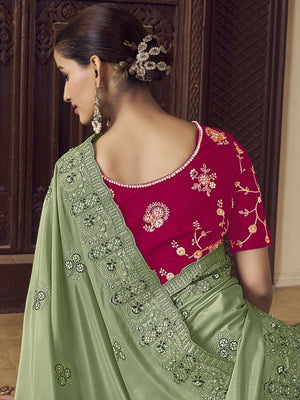 Rajwada Light Green Georgette Embroidered Elegant Saree For Women