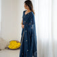 Rajwada Teal Blue Georgette Embroidered Saree For Women