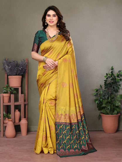 Rajwada Mustard Georgette Motif Print Saree For Women