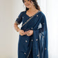 Rajwada Teal Blue Georgette Embroidered Saree For Women