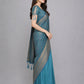 Teal Blue Silk Blend Solid Saree