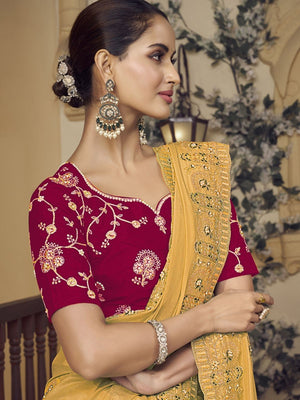 Rajwada Yellow Georgette Embroidered Elegant Saree For Women
