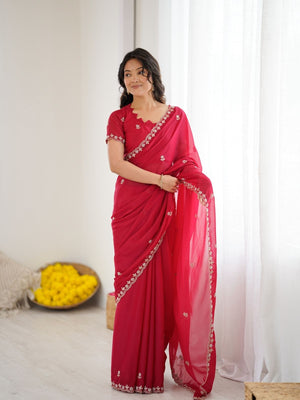 Rajwada Pink Georgette Embroidered Saree For Women