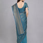 Teal Blue Silk Blend Solid Saree