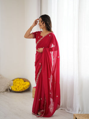 Rajwada Pink Georgette Embroidered Saree For Women