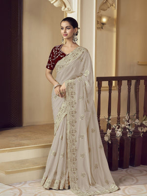 Rajwada Dusty Gold Georgette Embroidered Elegant Saree For Women