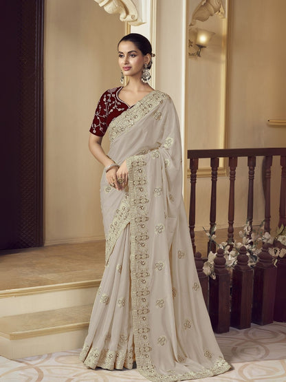Rajwada Dusty Gold Georgette Embroidered Elegant Saree For Women