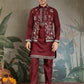 Rajwada Maroon Viscose Silk Embroidered Stitched Kurta Set For Men