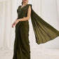 Rajwada Olive Organza Solid Ready To Wear Saree With Stitched Blouse For Women