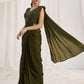 Rajwada Olive Organza Solid Ready To Wear Saree With Stitched Blouse For Women