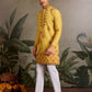 Rajwada Yellow Silk Blend Embroidered Stitched Kurta For Men
