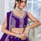 Rajwada Purple Georgette Thread Embroidered Semi-Stitched Lehenga For Women