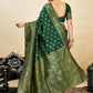 Rajwada Dark Green Silk Blend Zari Work Saree For Women