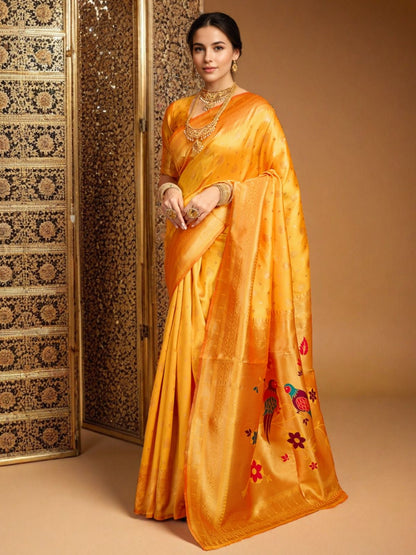 Rajwada Orange Silk Blend Woven Pithani Saree For Women