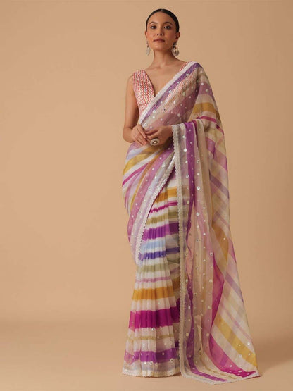 Rajwada Multicolor Printed Georgette Saree with Unstitched Blouse for Women