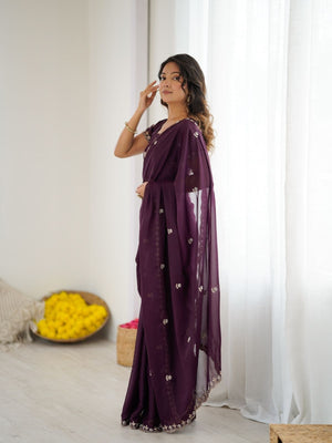 Rajwada Wine Georgette Embroidered Saree For Women
