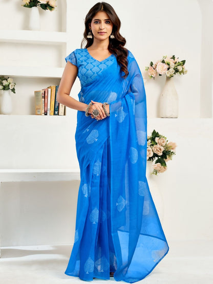 Rajwada Blue Cotton Linen Zari Work Saree For Women