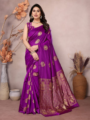 Rajwada Purple Georgette Motif Print Saree For Women