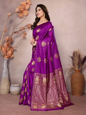 Rajwada Purple Georgette Motif Print Saree For Women