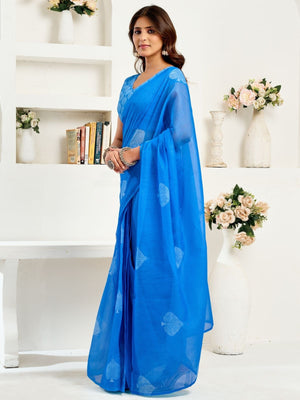 Rajwada Blue Cotton Linen Zari Work Saree For Women