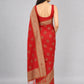 Red Silk Blend Solid Saree