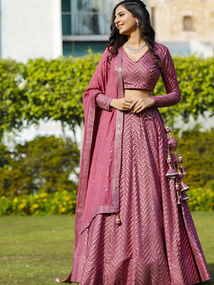 Rajwada Pink Georgette Embellished Semi-Stitched lehenga For Women