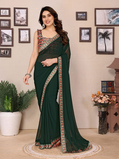 Rajwada Green Georgette Printed Saree For Women