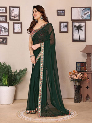 Rajwada Green Georgette Printed Saree For Women