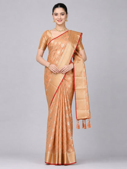Peach Silk Blend Solid Saree