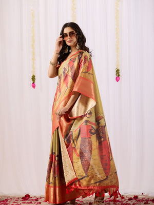 Rajwada Peach Silk Blend Printed Saree For Women