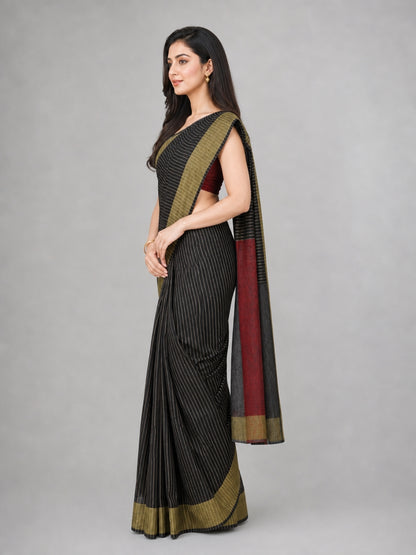 Black Silk Blend Embellished Saree