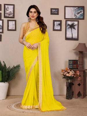 Rajwada Light Yellow Georgette Printed Saree For Women