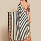 Rajwada Black & White Georgette Striped Saree With Unstitched Blouse For Women