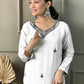 Rajwada White Viscose chanderi Embroidered Stitched Kurta Set For Women