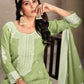 Rajwada Green Organza Embroidered Semi-Stitched Kurta Set For Women