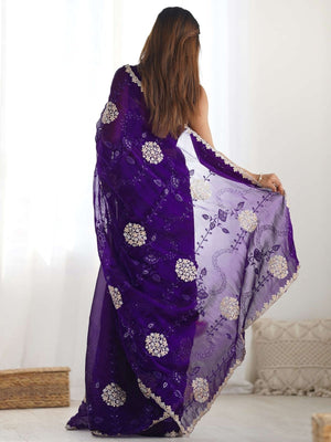 Rajwada Violet Organza Embroidered Solid Saree For Women