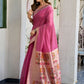 Rajwada Pink Cotton Blend Solid Saree For Women