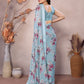 Rajwada Light Blue Satin Printed Saree With Unstitched Blouse For Women