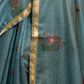 Rajwada Teal Blue Cotton Blend Solid Saree For Women
