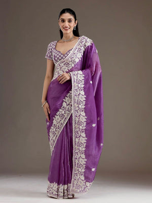 Rajwada Purple Crush Embellished Saree For Women