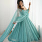 Rajwada Aqua Blue Crunchy Silk Blend Siloski Work Stitched Kurta Set For Women